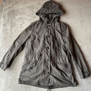 Gap Utility Parka Coat Women’s Medium Hooded Sherpa Lined Jacket Grey Military